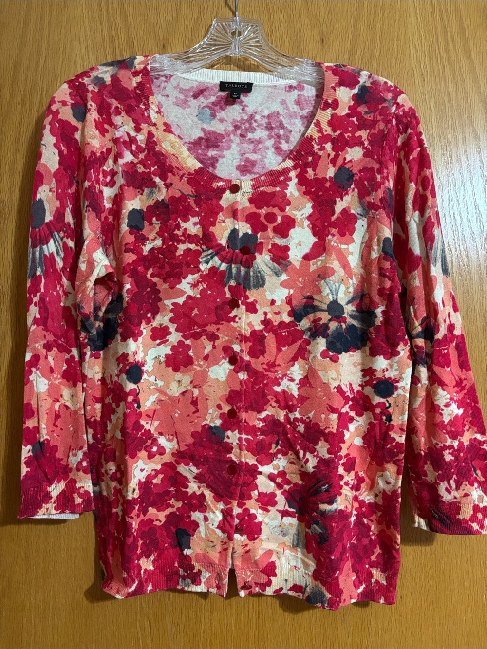 Talbots Pink and Cream Floral Button-Front Light Sweater